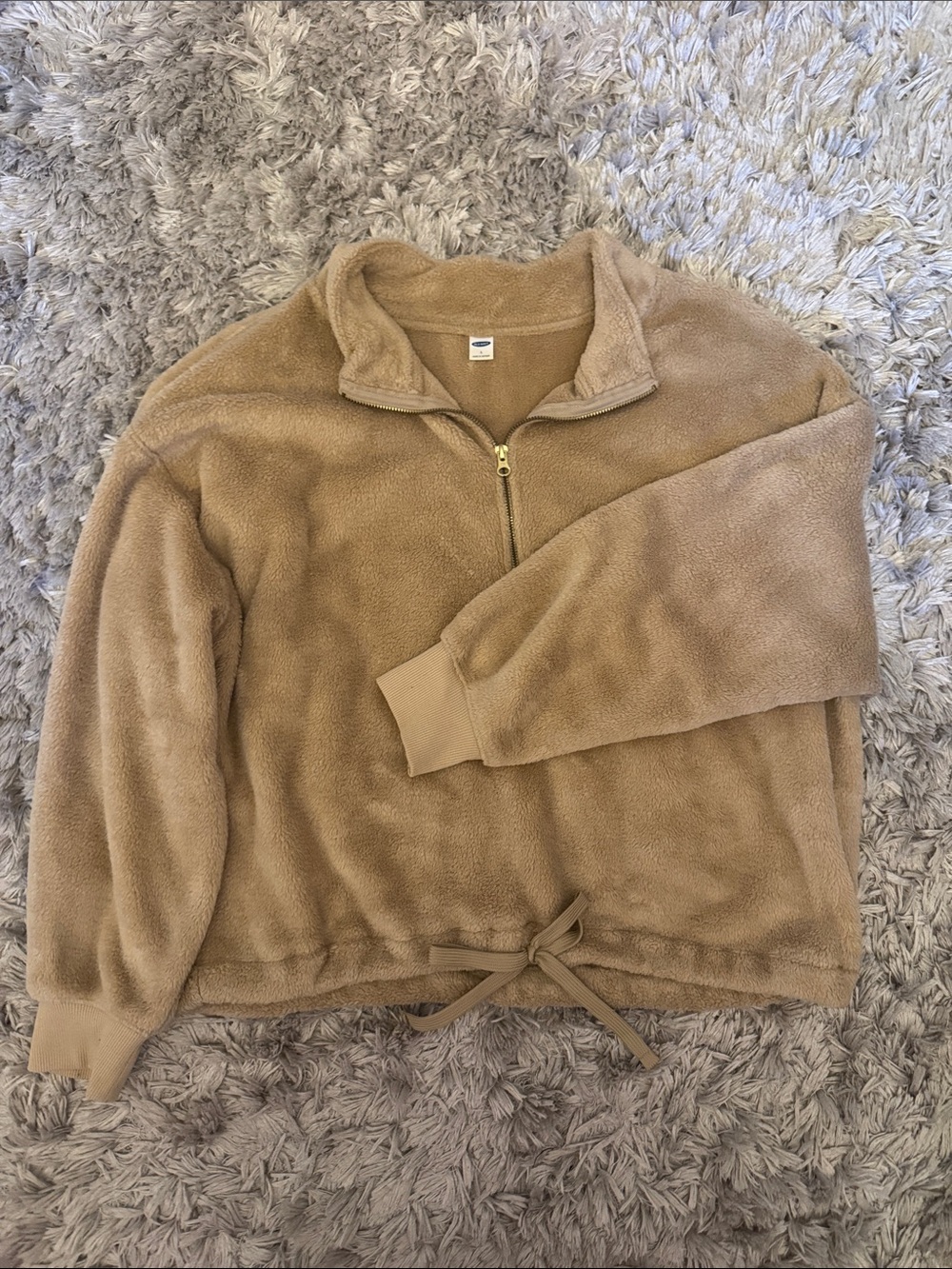 Old Navy Tan Teddy Half-Zip Drawstring Pullover